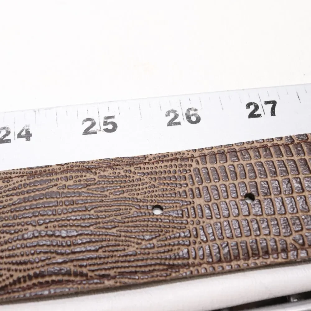 Vtg Faux Lizard Waist Belt Women 10 Cocoa Brown Textured Wide Gold Tone Buckle